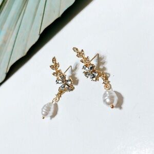 Gold and Silver Floral Pearl Drop Earrings